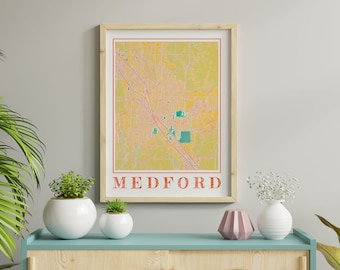 Watercolor Medford Map Poster of Medford Oregon Map of Medford Wall Art of Medford Gift of Medford OR Prints of Medford Oregon