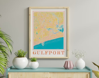 Watercolor Gulfport Mississippi Map Poster of Gulfport Map of Gulfport Wall Art of Gulfport Gift of Gulfport MS Map Prints of Gulfport