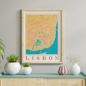 Watercolor Lisbon Map Poster of Portugal Lisbon Map of Lisbon Wall Art of Lisbon Gift of Lisbon Print of Portugal Map Poster