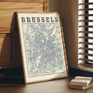 Antike Brüssel Karte Poster von Brüssel Belgien Klassische Karte von Brüssel Druck von Brüssel Wandkunst von Brüssel Geschenk von Belgien Karte Poster
