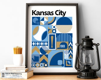Kansas City Baseball Art Print, Royals Fan Gift, Bauhaus Style Baseball Poster
