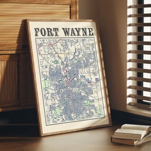 Antique Fort Wayne Indiana Map Poster of Fort Wayne Classic Map of Fort Wayne Print of Fort Wayne Wall Art of Fort Wayne Gift