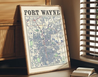 Impression de carte ancienne de Fort Wayne Indiana, décoration d'intérieur ville classique