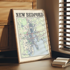 Antique New Bedford Massachusetts Map Poster of New Bedford Wall Art of New Bedford MA Print of New Bedford Wall Art of New Bedford Gift