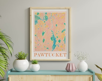 Watercolor Pawtucket RI Map Print: Rhode Island Souvenir