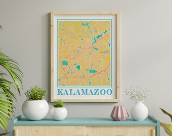 Watercolor Kalamazoo Map Poster of Kalamazoo Michigan Map of Kalamazoo Wall Art of Kalamazoo Gift of Kalamazoo MI Map Prints