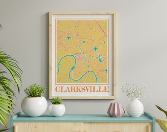 Watercolor Clarksville Tennessee Map Poster of Clarksville Map of Clarksville Wall Art of Clarksville Gift of Clarksville TN Map Prints