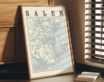 Antieke kaart van Salem (Massachusetts): vintage woondecoratie