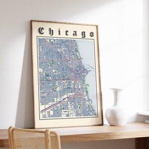 Chicago Map Print, Carte classique de Chicago, Affiche de Chicago, Chicago Illinois, Chicago Wall Art, Carte de la ville américaine