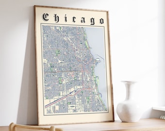 Chicago Map Print, Classic Map of Chicago, Chicago Poster, Chicago Illinois, Chicago Wall Art, US City Map