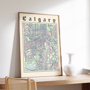 Calgary Map Poster, Classic Map of Calgary, Calgary Alberta Print, Calgary Wall Art, Canada City Map, Calgary AB