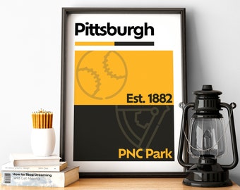 Pittsburgh Baseball Print,  Pittsburgh Poster, Minimalist Poster, Pittsburgh Sports, Pennsylvania Team Colour Gift for Baseball Fan