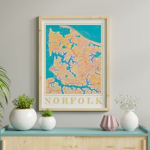 Acuarela Norfolk Mapa Impresión de Norfolk Virginia Pintura Mapa de Norfolk Cartel de Norfolk Arte de la pared de Norfolk Regalo