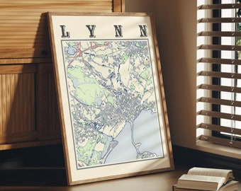 Antique Lynn Massachusetts Map Art Print: Lynn MA Home Decor