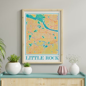 Affiche de carte de ville aquarelle de Little Rock, impression d'art mural Arkansas, peinture Style giclée des États-Unis pour les voyageurs