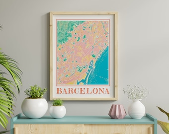 Watercolor Barcelona Map Poster of Spain Barcelona Map of Barcelona Wall Art of Barcelona Gift of Barcelona Print of Spain Map Poster