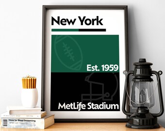 New York Football Print, New York Poster, Minimalist Poster, New York Sports, NYC Team Colour Gift for American Football Fan