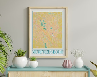 Watercolor Murfreesboro Map Poster of Murfreesboro Tennessee Map of Murfreesboro Wall Art of Murfreesboro Gift of Murfreesboro TN Map Prints