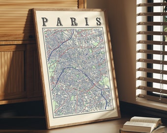 Antique Paris Map Poster of Paris France Classic Map of Paris Print of Paris Wall Art of Paris Gift of France Map Poster