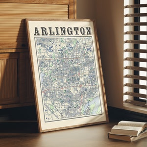 Antique Arlington Map Poster of Arlington Texas Wall Art of Arlington TX Print of Arlington Wall Art of Arlington Gift