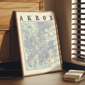 Antique Akron Map Poster of Akron Ohio Classic Map of Akron Print of Akron Wall Art of Akron Gift