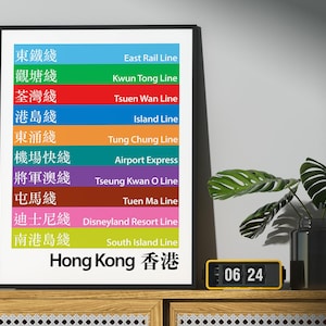 Hong Kong MTR Map Poster | HK Subway Wall Art | Minimalist Subway Wall Art of Hong Kong | Hong Kong Home Decor