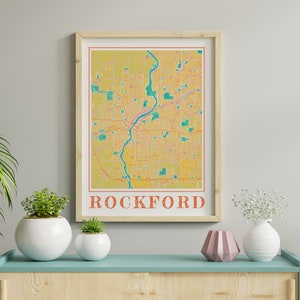 Poster della mappa di Rockford ad acquerello di Rockford Illinois Mappa di Rockford Wall Art of Rockford Gift of Rockford City Painting