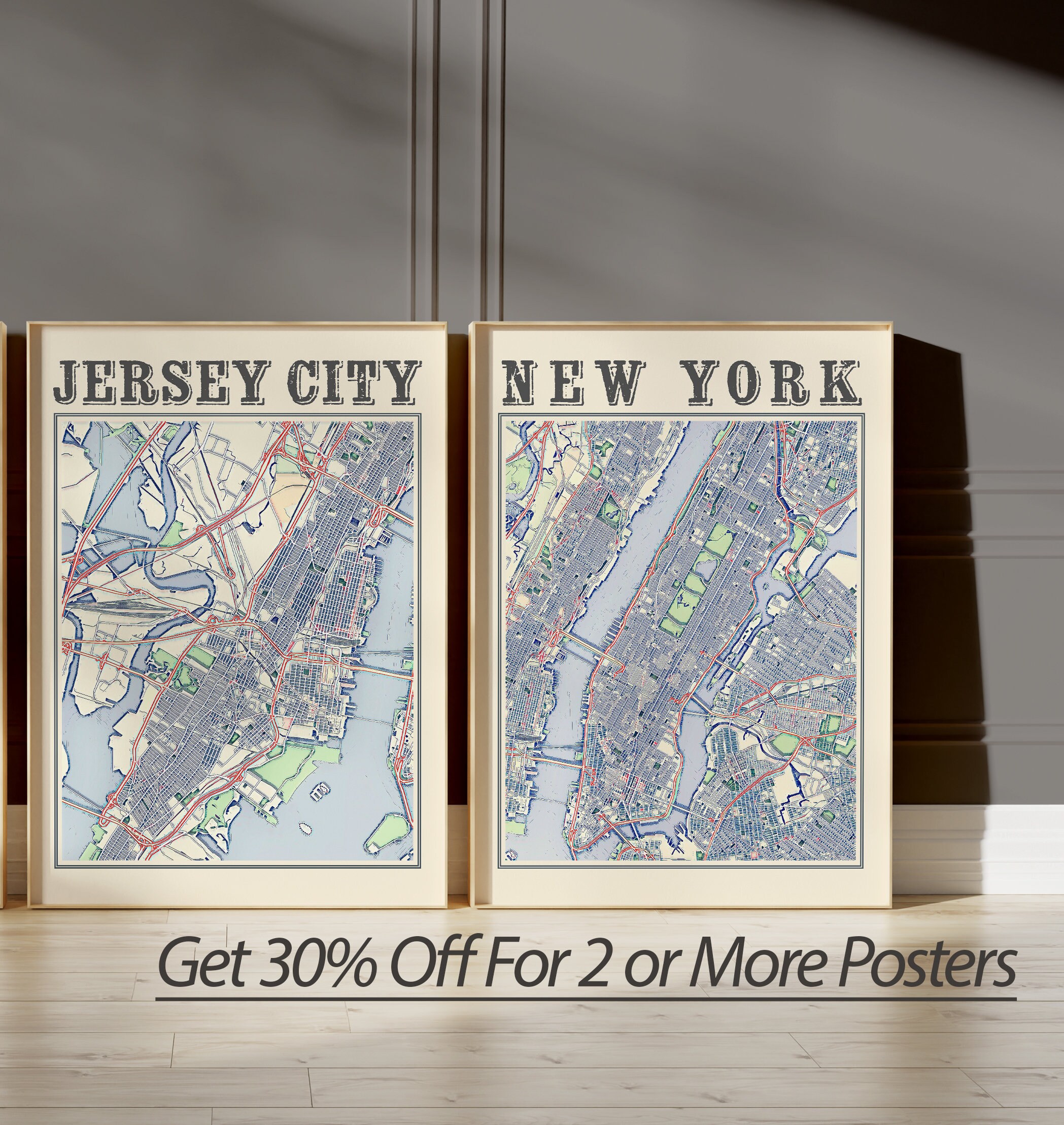Antique Jersey City Map Poster of Jersey City New Jersey - Etsy