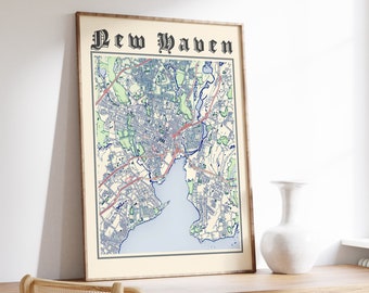 New Haven Map Print, Carte classique de New Haven, Affiche de New Haven, New Haven Connecticut, New Haven Wall Art, Carte de la ville américaine