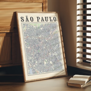 Cartel antiguo del mapa de Sao Paulo de Sao Paulo Brasil Mapa clásico de Sao Paulo Impresión de Sao Paulo Arte mural de Sao Paulo Regalo