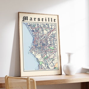 Marseille Karte Print, Klassische Karte von Marseille, Marseille Poster, Marseille France Print, Marseille Wandkunst, Frankreich Karte