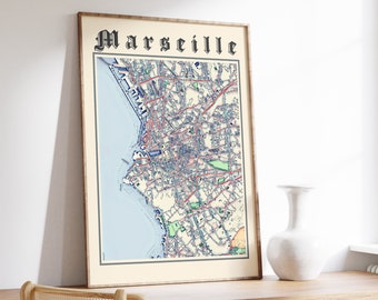 Marseille Map Print, Carte classique de Marseille, Affiche de Marseille, Marseille France Print, Marseille Wall Art, France Map