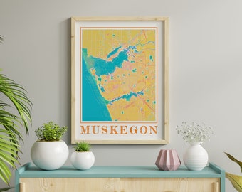 Watercolor Muskegon Map Poster of Muskegon Michigan Map of Muskegon Wall Art of Muskegon Gift of Muskegon MI Prints of Muskegon Michigan