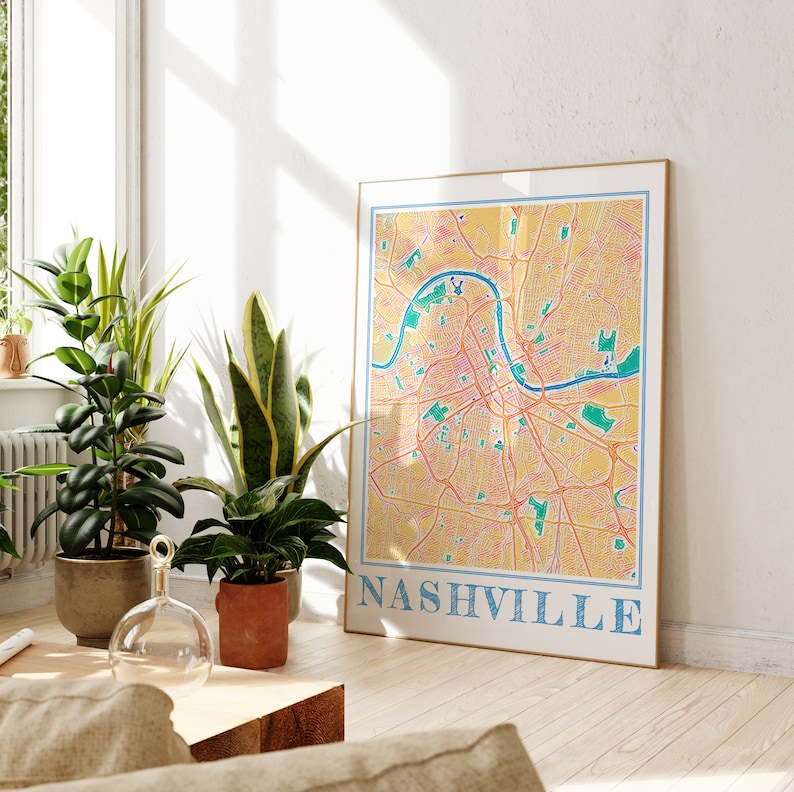 Watercolor Nashville Map Poster, Nashville Tennessee City Wall Art image 2