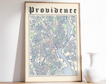 Providence Map Print, Classic Map of Providence, Providence Poster, Providence Rhode Island Print, Providence Wall Art, US City Map