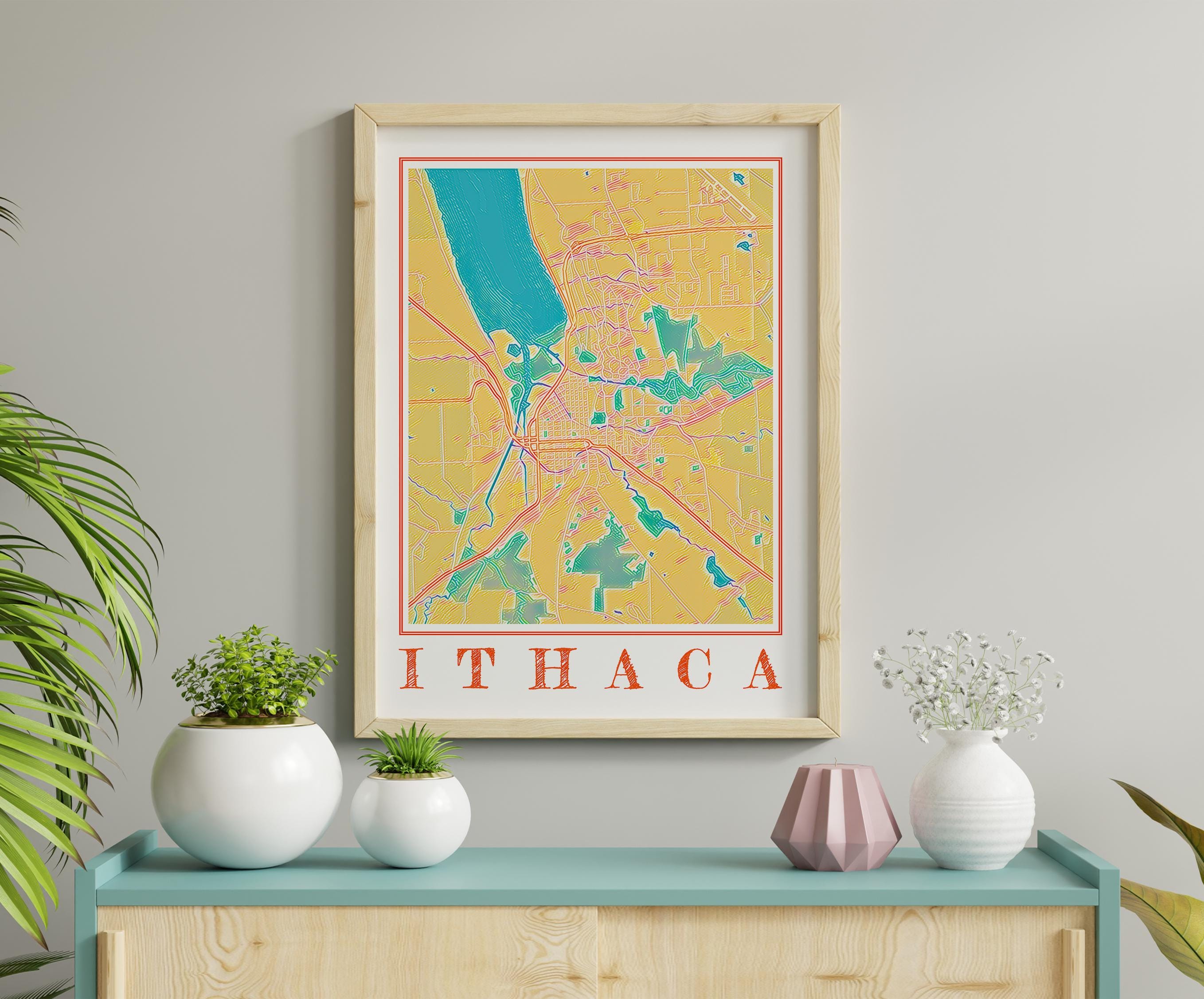 Watercolor Ithaca Map Poster of Ithaca New York Map of Ithaca Wall Art of Ithaca Gift of Ithaca NY Prints of Cornell University