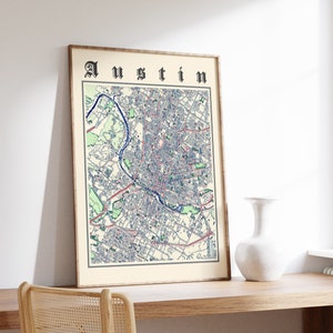 Austin Map Print, Classic Map of Austin, Austin Texas Print, Austin Wall Art, Austin TX Map, Austin Poster, US City Map