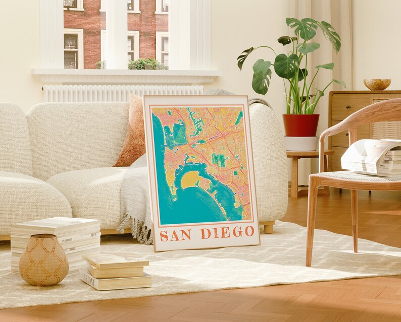 Watercolor San Diego Map Poster of San Diego Wall Art of California Map ...