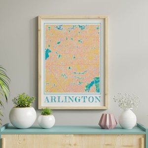 Watercolour Arlington Map Poster of Texas Arlington Colour Painting Map of Texas Arlington Print of Arlington Wall Art of Arlington Gift