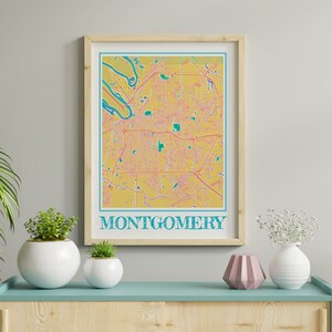 Impression de carte de Montgomery à l'aquarelle de Montgomery, Alabama, peinture carte de Montgomery, affiche de Montgomery, oeuvre d'art mural de Montgomery, cadeau