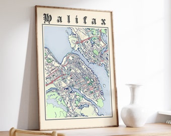 Impression de carte rétro Halifax de Halifax Carte de la Nouvelle-Écosse de Halifax Affiche de Halifax Wall Art of Halifax Gift
