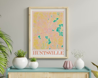 Watercolor Huntsville Map Print of Huntsville Alabama Painting Map of Huntsville Poster of Huntsville Wall Art of Huntsville Gift