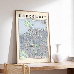 Vancouver Map Poster, Classic Map of Vancouver, Vintage Vancouver British Columbia Print, Vancouver Wall Art, Canada City Map