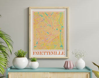 Watercolor Fayetteville Map Poster of Fayetteville North Carolina Map of Fayetteville Wall Art of Fayetteville Gift of Fayetteville Painting