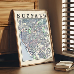Antieke Buffalo Kaart Poster van Buffalo New York Klassieke Kaart van Buffalo Print van Buffalo Wall Art of Buffalo Gift