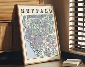 Antique Buffalo NY Map Poster, Classic City Wall Art