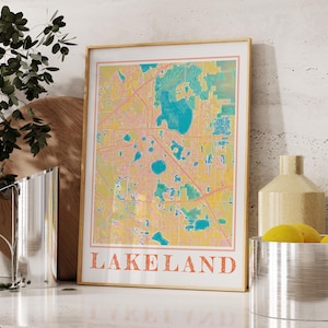 Aquarel Lakeland Florida kaart poster - Lakeland Wall Art Print, stadskaart schilderij, cadeau voor liefhebbers van Lakeland FL