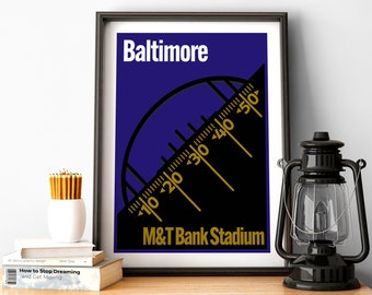 Minimalistyczny plakat piłkarski Baltimore Stadion M&T Bank Wydruk fana Ravens Prezent Baltimore Wydruk Baltimore Plakat prezentu Ravens Sztuka ścienna