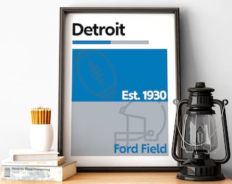 Detroit Football Poster of Lions Fan Gift of Detroit Print of Detroit Gift Print of Ford Field Wall Art of Lions