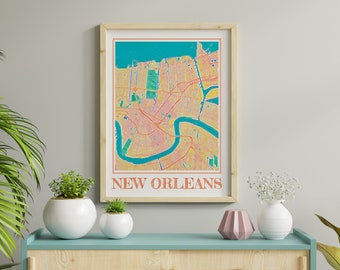 Affiche de carte de la Nouvelle-Orléans à l'aquarelle de la Nouvelle-Orléans Art mural de la Louisiane Carte de la Nouvelle-Orléans Impression de la Nouvelle-Orléans Don de la peinture de la Nouvelle-Orléans